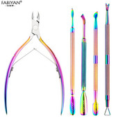 Nail Art Pusher Cuticule Clipper Nipper Curcubeu Dead Skin UV Gel Remover Foarfece din oțel inoxidabil Cutter Trimmer Instrument de manichiură