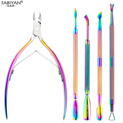 Nail Art Pusher Cuticule Clipper Nipper Curcubeu Dead Skin UV Gel Remover Foarfece din oțel inoxidabil Cutter Trimmer Instrument de manichiură