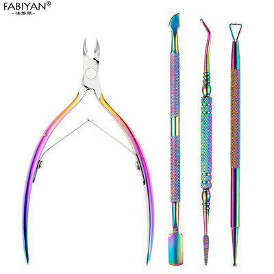 Nail Art Pusher Cuticule Clipper Nipper Curcubeu Dead Skin UV Gel Remover Foarfece din oțel inoxidabil Cutter Trimmer Instrument de manichiură