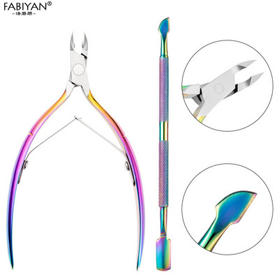 Nail Art Pusher Cuticule Clipper Nipper Curcubeu Dead Skin UV Gel Remover Foarfece din oțel inoxidabil Cutter Trimmer Instrument de manichiură