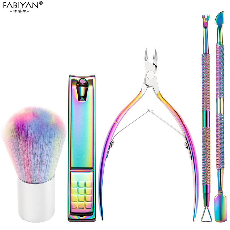 Nail Art Pusher Cuticule Clipper Nipper Curcubeu Dead Skin UV Gel Remover Foarfece din oțel inoxidabil Cutter Trimmer Instrument de manichiură