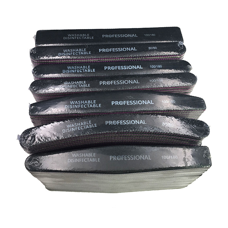 50 vnt/sl. Lenktos nagų dildės 80/100/180 Black Curved Banana Buffer Nail Art Manikiūro pedikiūras Poliravimo buferis Įrankiai Lime a Ongle