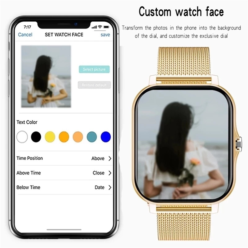 2022 Nové Bluetooth volanie Inteligentné hodinky pre ženy a mužov Prispôsobte si ciferník 1,69" HD Full Touch Fitness Tracker Dámske inteligentné hodinky