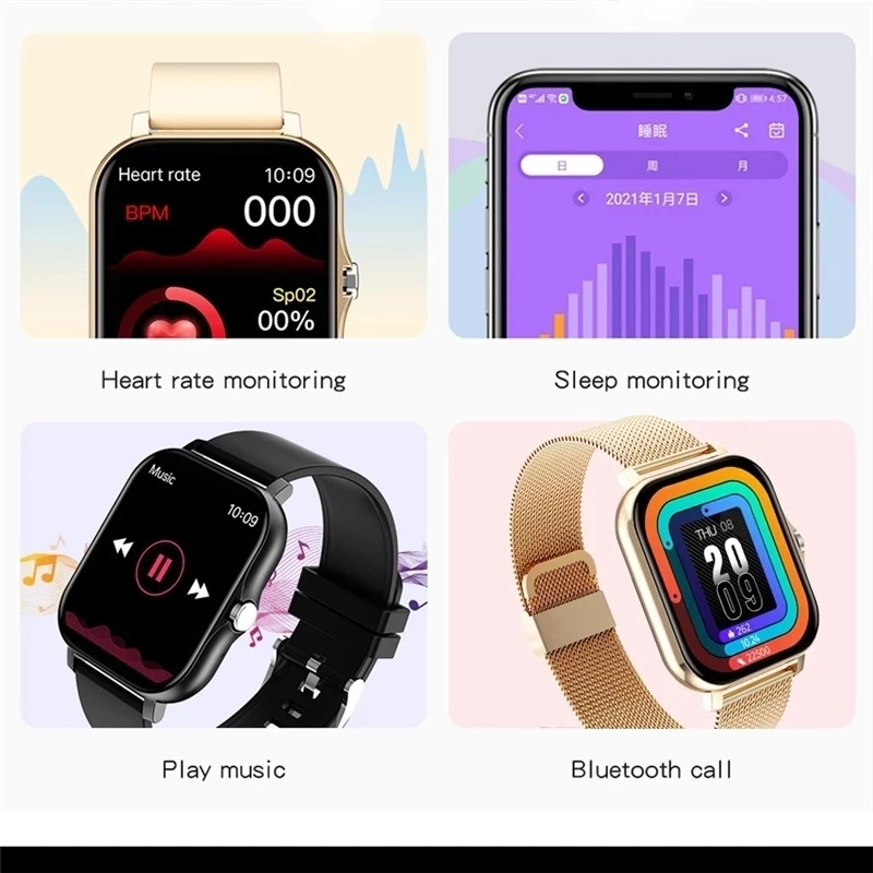 2022 Nové Bluetooth volanie Inteligentné hodinky pre ženy a mužov Prispôsobte si ciferník 1,69" HD Full Touch Fitness Tracker Dámske inteligentné hodinky