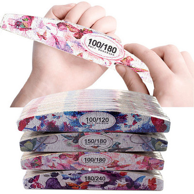 10 buc/lot pile de unghii cu semi-lună, modele de cerneală pentru imprimare, din lemn, 100/150/180, pile profesionale de unghii lavabile, instrumente de lustruit