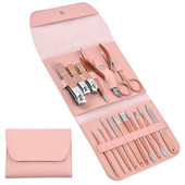 Rose Gold 16 piese Kit pedichiura Set tuns unghii cu husa din piele pentru femei