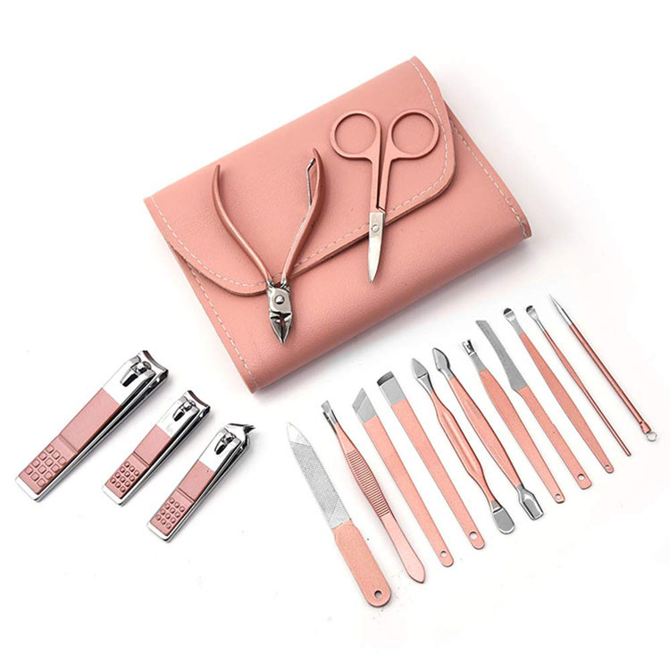 Rose Gold 16 piese Kit pedichiura Set tuns unghii cu husa din piele pentru femei