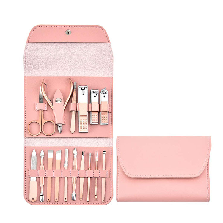 Rose Gold 16 piese Kit pedichiura Set tuns unghii cu husa din piele pentru femei
