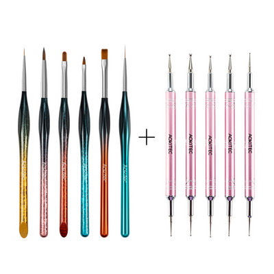 Set de perii de unghii Aokitec 11/12 buc. Gel UV pentru lustruire Nail Art Pen Sculpting Dotting Gel Perii pentru pictura Instrumente pentru manichiura