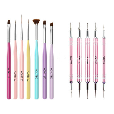 Set de perii de unghii Aokitec 11/12 buc. Gel UV pentru lustruire Nail Art Pen Sculpting Dotting Gel Perii pentru pictura Instrumente pentru manichiura