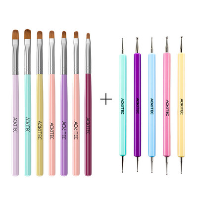 Set de perii de unghii Aokitec 11/12 buc. Gel UV pentru lustruire Nail Art Pen Sculpting Dotting Gel Perii pentru pictura Instrumente pentru manichiura