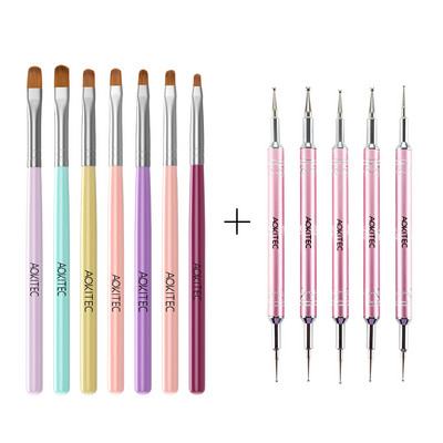 Set de perii de unghii Aokitec 11/12 buc. Gel UV pentru lustruire Nail Art Pen Sculpting Dotting Gel Perii pentru pictura Instrumente pentru manichiura