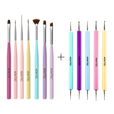 Set de perii de unghii Aokitec 11/12 buc. Gel UV pentru lustruire Nail Art Pen Sculpting Dotting Gel Perii pentru pictura Instrumente pentru manichiura