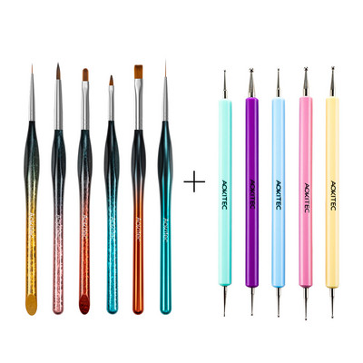 Set de perii de unghii Aokitec 11/12 buc. Gel UV pentru lustruire Nail Art Pen Sculpting Dotting Gel Perii pentru pictura Instrumente pentru manichiura