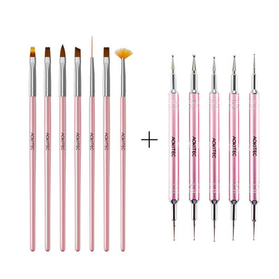 Set de perii de unghii Aokitec 11/12 buc. Gel UV pentru lustruire Nail Art Pen Sculpting Dotting Gel Perii pentru pictura Instrumente pentru manichiura