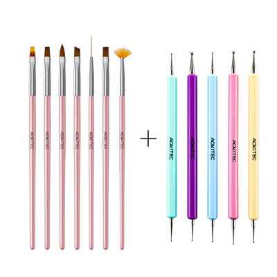 Set de perii de unghii Aokitec 11/12 buc. Gel UV pentru lustruire Nail Art Pen Sculpting Dotting Gel Perii pentru pictura Instrumente pentru manichiura