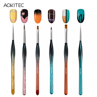 Set de perii de unghii Aokitec 11/12 buc. Gel UV pentru lustruire Nail Art Pen Sculpting Dotting Gel Perii pentru pictura Instrumente pentru manichiura