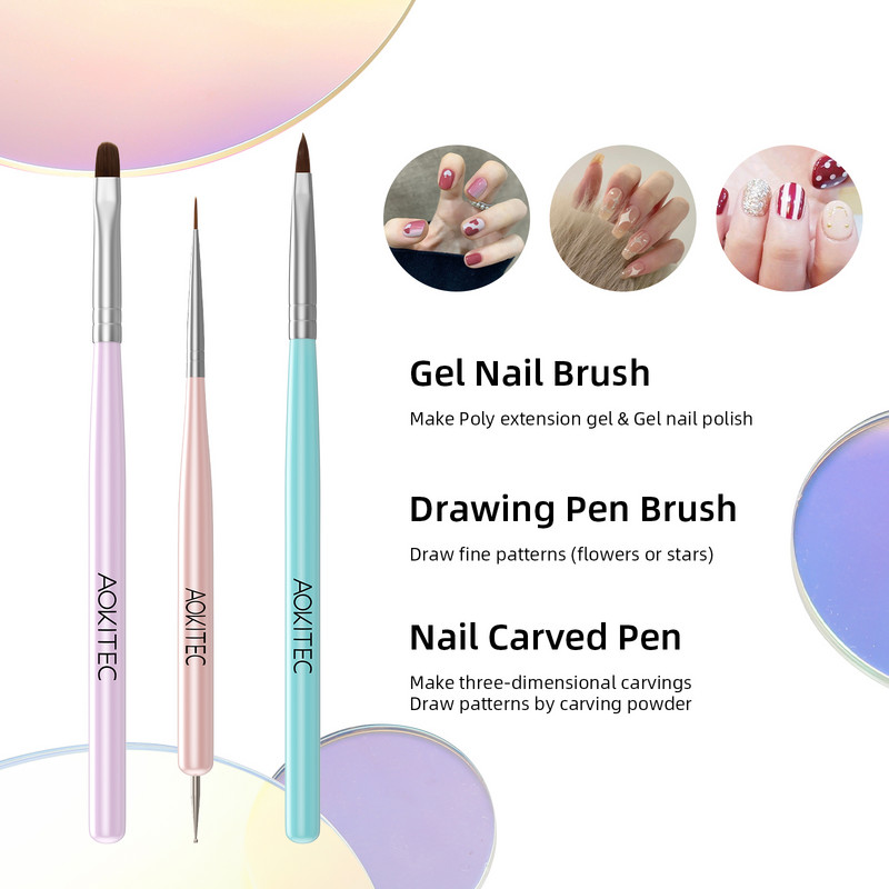 Set de perii de unghii Aokitec 11/12 buc. Gel UV pentru lustruire Nail Art Pen Sculpting Dotting Gel Perii pentru pictura Instrumente pentru manichiura