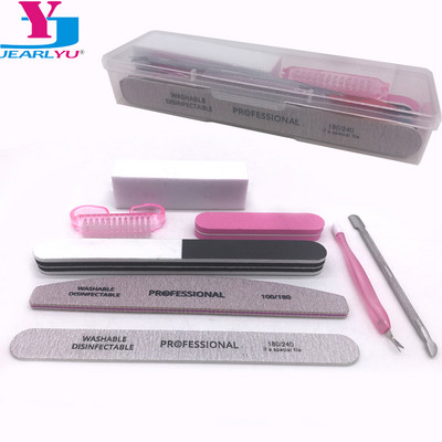 8 buc/set tampon pentru pile de unghii cu gel UV pentru oja tampon perie de curățare blocuri pile de unghii împingător cuticule truse de instrumente pentru manichiură cu cutie VIP