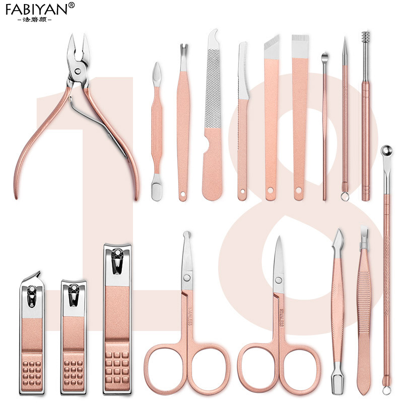Set de 7/10/15/18 buc. Set de tăietoare de unghii, manichiură, pedichiură, din oțel inoxidabil, foarfece, pensete, lingură pentru urechi, set de instrumente pentru îndepărtarea pielii moarte