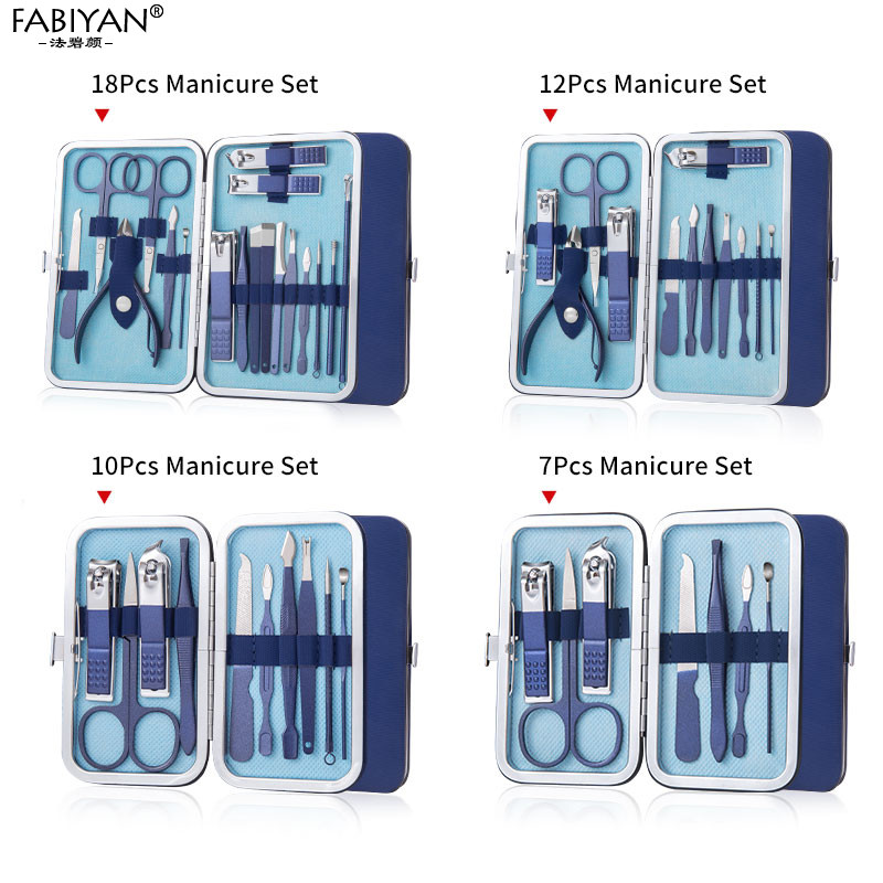 Set de 7/10/15/18 buc. Set de tăietoare de unghii, manichiură, pedichiură, din oțel inoxidabil, foarfece, pensete, lingură pentru urechi, set de instrumente pentru îndepărtarea pielii moarte