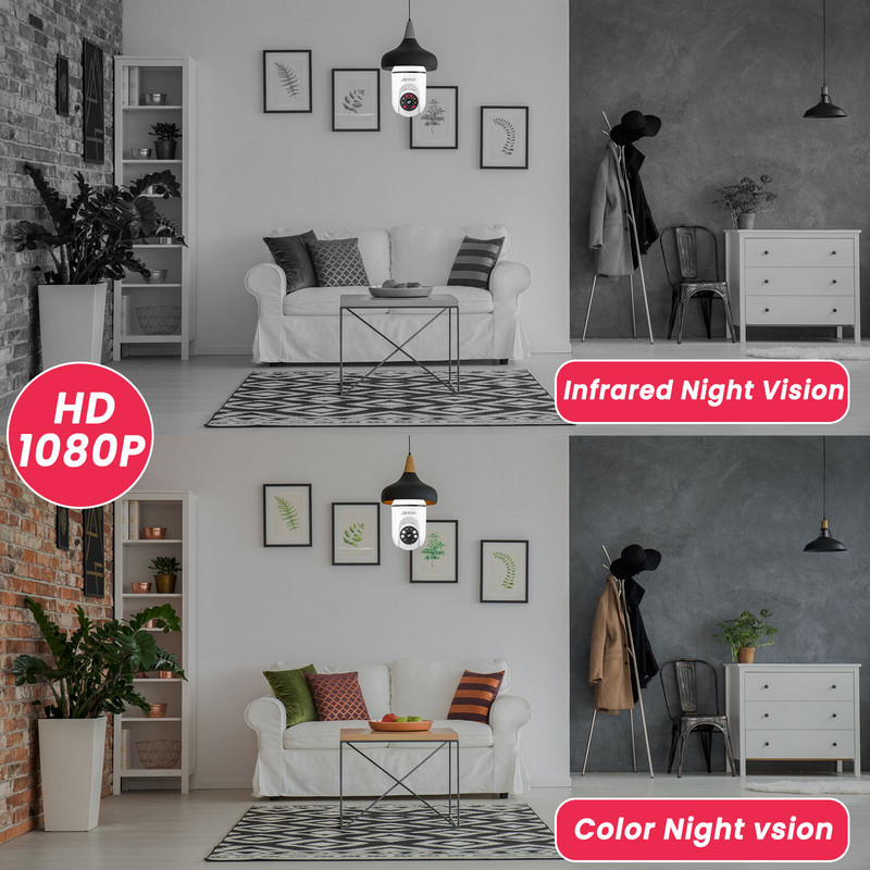 ANRAN 1080P WIFI IP E27 Žarulja Kamera Sigurnosni nadzor 360° Automatsko praćenje Noćni vid u boji PTZ Vanjski bežični