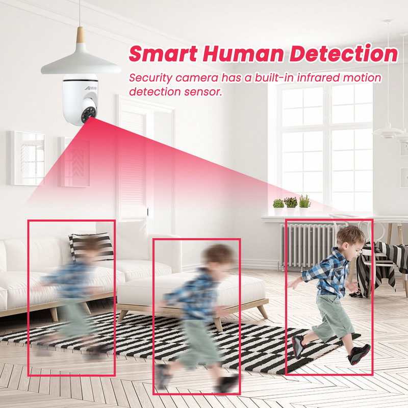 ANRAN 1080P WIFI IP E27 Žarulja Kamera Sigurnosni nadzor 360° Automatsko praćenje Noćni vid u boji PTZ Vanjski bežični