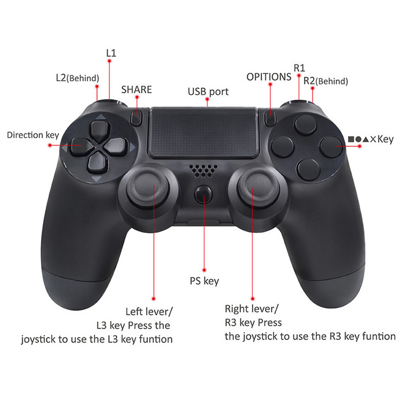 Gamepad cu fir/fără fir Controler de joc cu vibrații duble pe 6 axe Gamepad Bluetooth cu panou tactil Telecomandă pentru consolă pentru PS4