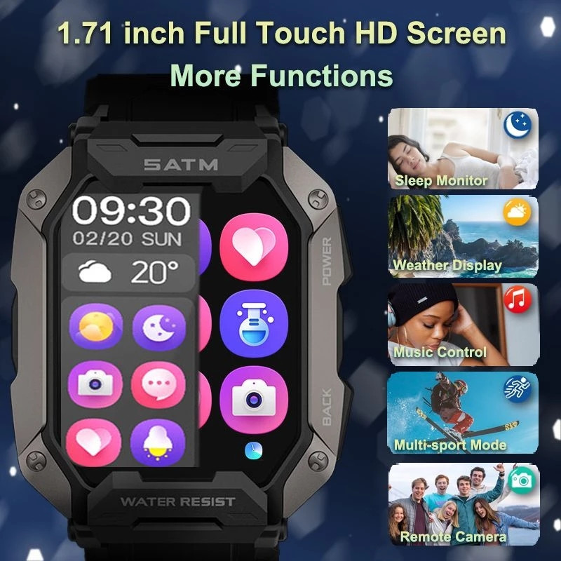 2022 új Full Touch Smart Watch Android Xiaomi Vérnyomás Oxigén Fitness óra 5 Atm vízálló Smart Watch Férfi Katonai