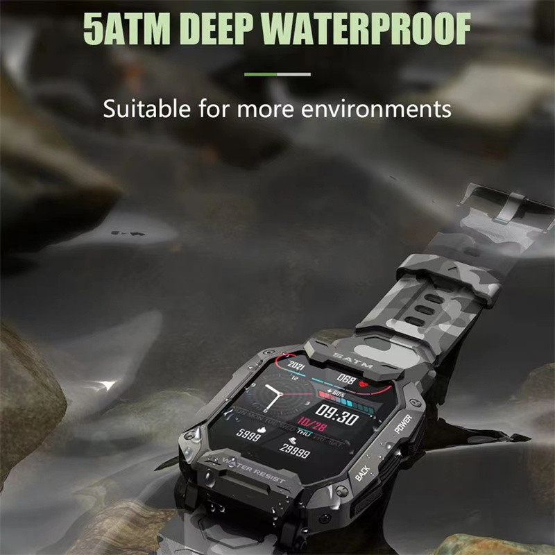 5ATM Scufundări IP68 Ceas inteligent impermeabil pentru bărbați Detectare ritm cardiac Multifuncțional Sport Fitness Tracker Smartwatch Memento de apel