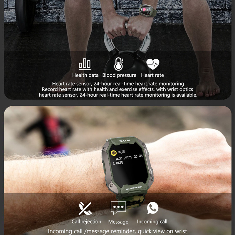 5ATM Scufundări IP68 Ceas inteligent impermeabil pentru bărbați Detectare ritm cardiac Multifuncțional Sport Fitness Tracker Smartwatch Memento de apel