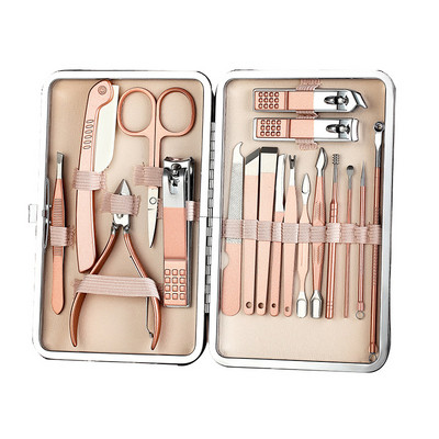 Set de manichiură de 18 buc. Seturi de pedichiură de uz casnic Dispozitiv de tăiat unghii Instrumente profesionale de tăiat unghii din oțel inoxidabil cu trusă de călătorie