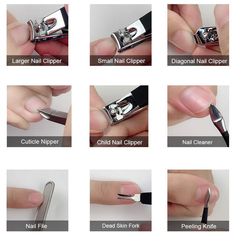 Set de set de manichiură 18 bucăți profesionale pentru pedichiură, pensetă, tăietor de sprâncene, tăietor de unghii, seturi de instrumente pentru îngrijirea unghiilor din oțel inoxidabil