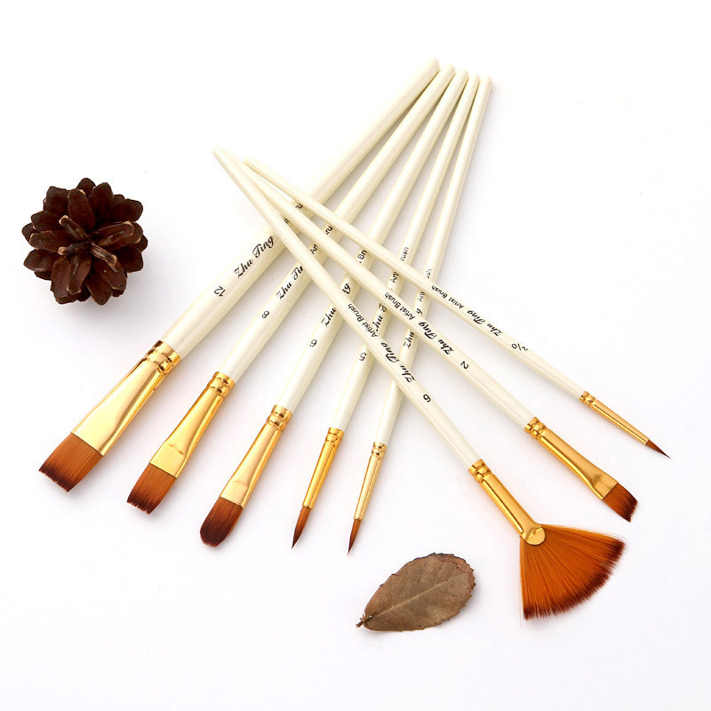 10 buc/set Păr din nailon Mâner din lemn Penie perie pentru vopsea pentru acuarelă DIY Pictură acrilice în ulei Desen Perii de artă Papetarie pentru studenți
