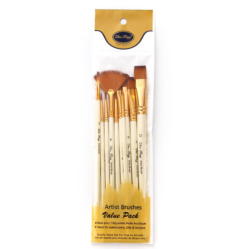 10 buc/set Păr din nailon Mâner din lemn Penie perie pentru vopsea pentru acuarelă DIY Pictură acrilice în ulei Desen Perii de artă Papetarie pentru studenți