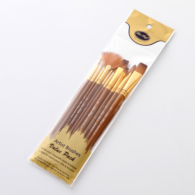 10 buc/set Păr din nailon Mâner din lemn Penie perie pentru vopsea pentru acuarelă DIY Pictură acrilice în ulei Desen Perii de artă Papetarie pentru studenți