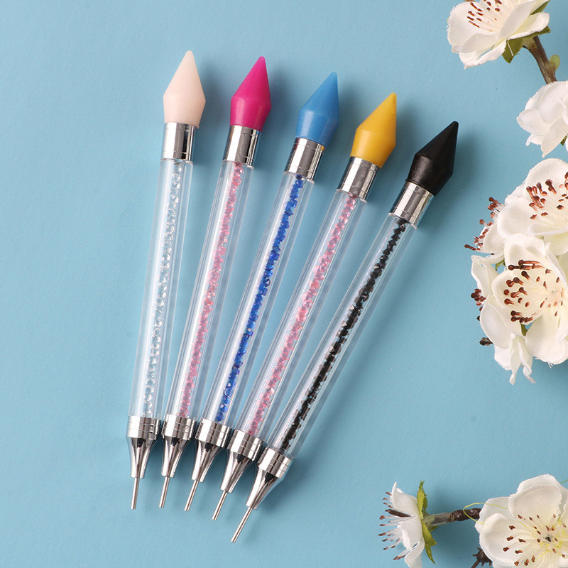 Kétirányú Nail Art strasszos öntapadó viasz felszedő akril pöttyös toll ecset drágakő kristály manikűr eszköz