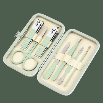 Matcha зелени ножици за нокти 7 части от неръждаема стомана Инструменти за почистване на лична хигиена Професионален практичен набор от инструменти за нокти за маникюр