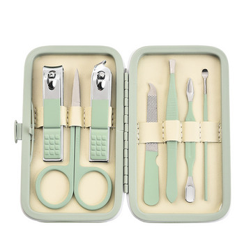 Matcha зелени ножици за нокти 7 части от неръждаема стомана Инструменти за почистване на лична хигиена Професионален практичен набор от инструменти за нокти за маникюр
