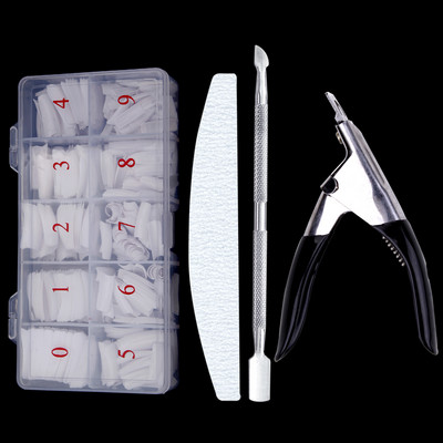 500 buc/cutie Trusa pentru unghii false Sfaturi Kit manichiura Pila de unghii Lime 100/180 Buffer Block Cutter Foarfece Curățare Perie pentru unghii Instrumente pentru unghii