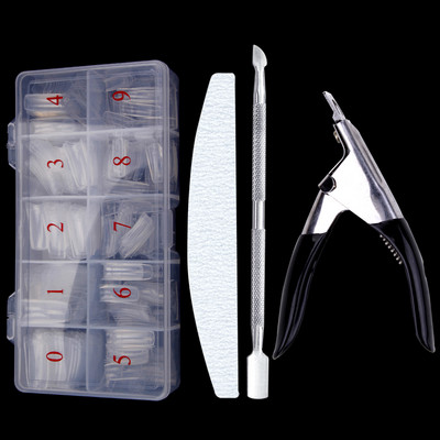 500 buc/cutie Trusa pentru unghii false Sfaturi Kit manichiura Pila de unghii Lime 100/180 Buffer Block Cutter Foarfece Curățare Perie pentru unghii Instrumente pentru unghii