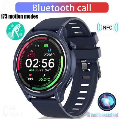 NFC Bluetooth Call Smart Watch Men 412*412 HD Screen 173+Sports Waterproof 24/7 Health Monitor Men SmartWatch for IOS Android