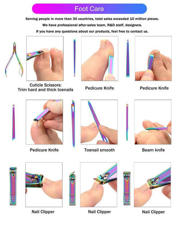 Kit de manichiură Curcubeu, 8/18 bucăți, instrumente profesionale de îngrijire pentru îngrijire, pile pentru unghii, cu set de manichiură din piele