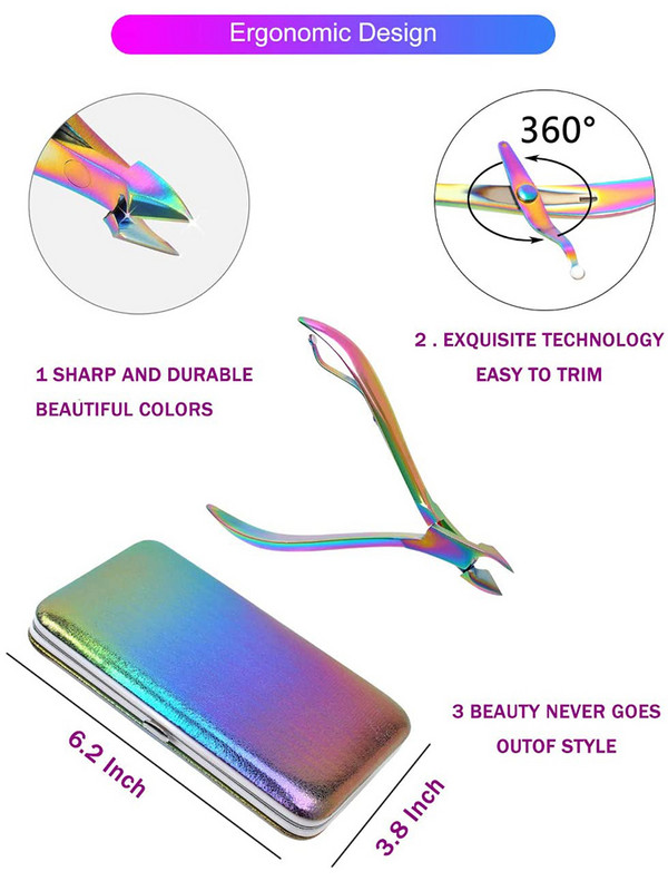 Kit de manichiură Curcubeu, 8/18 bucăți, instrumente profesionale de îngrijire pentru îngrijire, pile pentru unghii, cu set de manichiură din piele