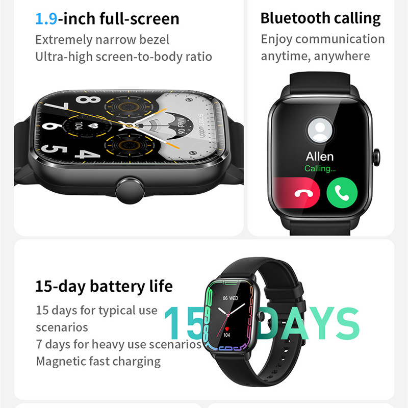 ChiBear Smartwatch 1,9 ιντσών Full Screen Bluetooth Calling Heart Rate Sleep Monitor 100+ Sport Models Smart Watch for Men Women