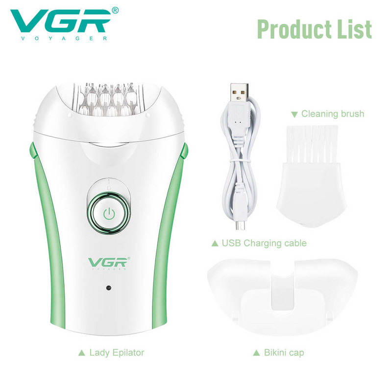 Originalni VGR električni epilator za žene Uklanjanje dlačica Lice i tijelo Noge Ispod pazuha Bikini Punjivi uređaj za uklanjanje dlačica