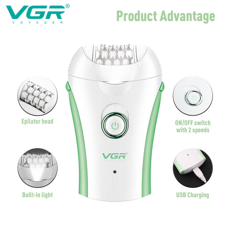 Originalni VGR električni epilator za žene Uklanjanje dlačica Lice i tijelo Noge Ispod pazuha Bikini Punjivi uređaj za uklanjanje dlačica