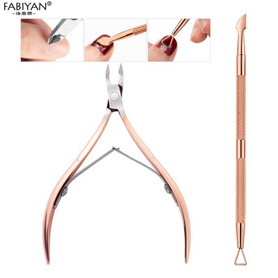 Dvostruka glava od nehrđajućeg čelika Nail Art Gurač mrtve kože Niper zanoktice Škare Set za manikuru Rose Gold UV Gel Remove 2/4Pcs/Set