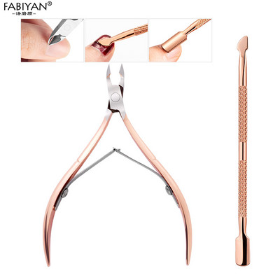 Dvostruka glava od nehrđajućeg čelika Nail Art Gurač mrtve kože Niper zanoktice Škare Set za manikuru Rose Gold UV Gel Remove 2/4Pcs/Set