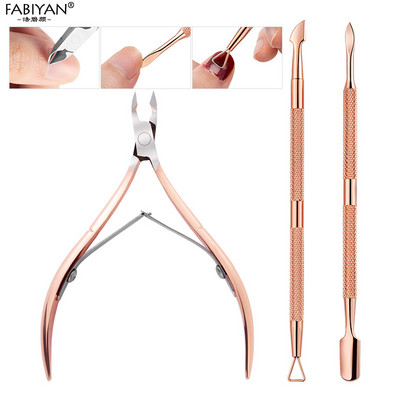 Dvostruka glava od nehrđajućeg čelika Nail Art Gurač mrtve kože Niper zanoktice Škare Set za manikuru Rose Gold UV Gel Remove 2/4Pcs/Set